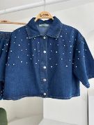 Taş Detaylı Gömlek Şort Denim Takım 10175 resmi
